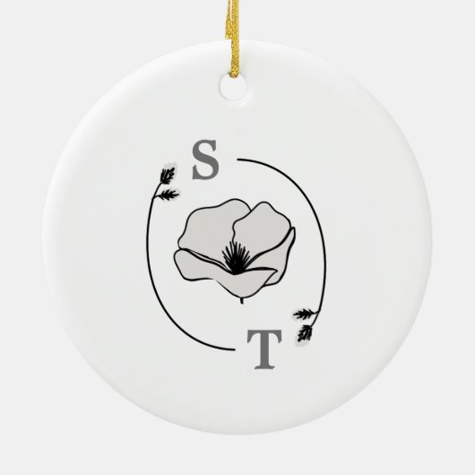 Minimalistische Magnolia Flower Weduwfoto Monogram Keramisch Ornament (Achterkant)