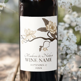 Minimalistische Magnolia Trouwcrème Wijn Etiket