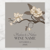 Minimalistische  Magnolia Wedding Grey Wijn Etiket (Enkel label)
