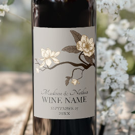 Minimalistische Magnolia Wedding Grey Wijn Etiket