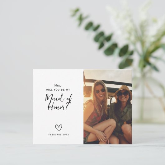Minimalistische Maid of Honor vraagt briefkaart (Staand voorkant)