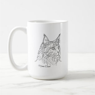 Minimalistische Maine Coon Lijntekening Aangepaste Koffiemok