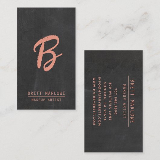 Minimalistische Make-up Artiest Monogram Koper Zwa Visitekaartje (Voorkant / Achterkant)