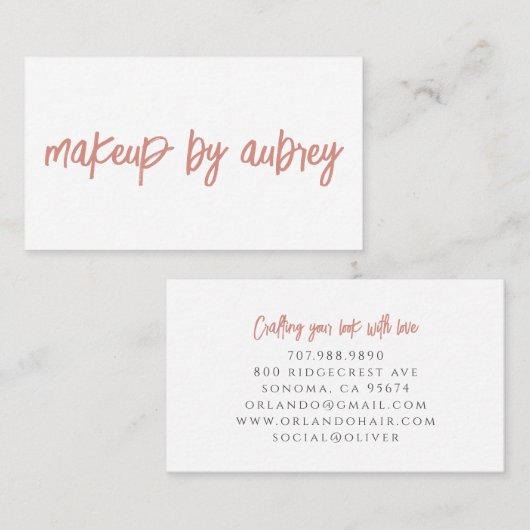 Minimalistische Make-up Artiestenkwast Script Call Visitekaartje (Voorkant / Achterkant)