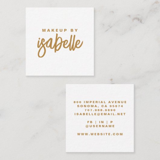 Minimalistische Make-up Artist Gold Script Vierkante Visitekaartje (Voorkant / Achterkant)