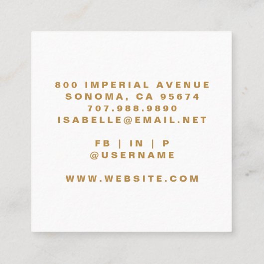 Minimalistische Make-up Artist Gold Script Vierkante Visitekaartje (Achterkant)