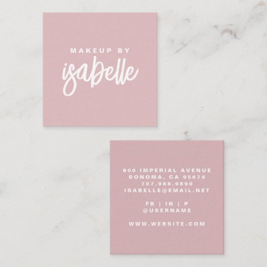 Minimalistische make-up artist script Dusty Pink Vierkante Visitekaartje (Voorkant / Achterkant)