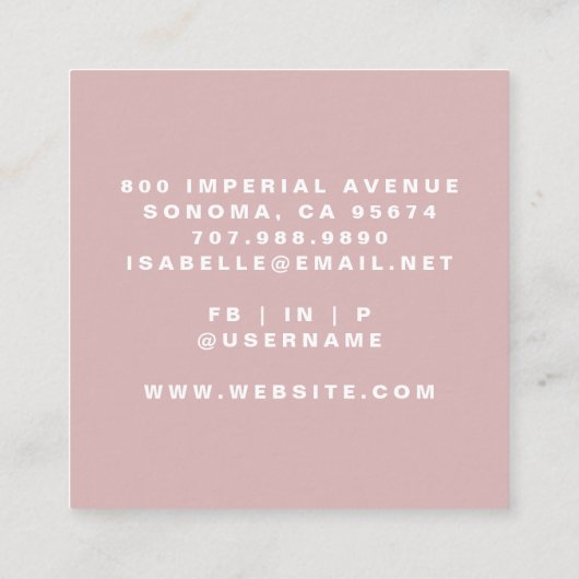 Minimalistische make-up artist script Dusty Pink Vierkante Visitekaartje (Achterkant)