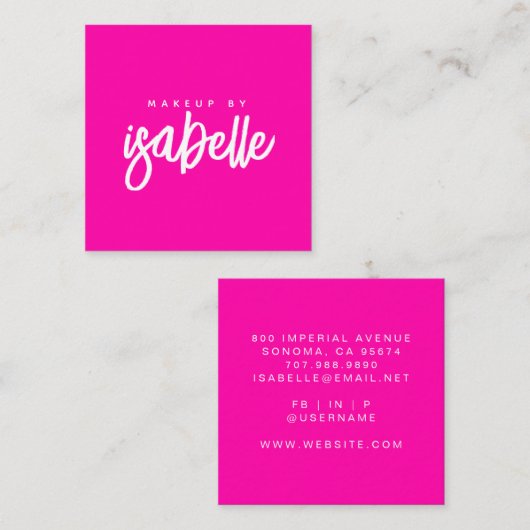 Minimalistische Make-up Artist Script Hot Pink Vierkante Visitekaartje (Voorkant / Achterkant)