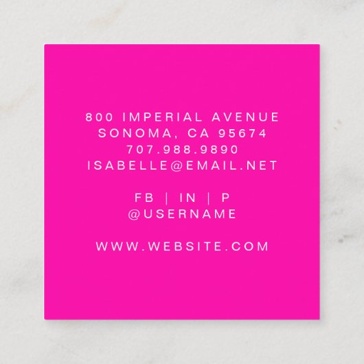 Minimalistische Make-up Artist Script Hot Pink Vierkante Visitekaartje (Achterkant)