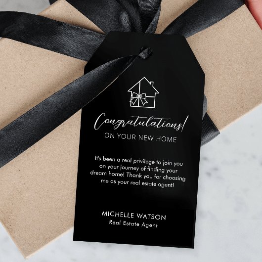 Minimalistische makelaar zwart wit cadeau Label Cadeaulabel