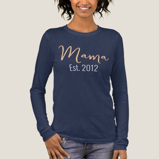 Minimalistische MAMA Est Jaar Moeder Keepsake Tri-Blend Shirt (Voorkant)