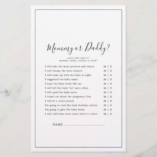 Minimalistische mama of papa spel (Voorkant)