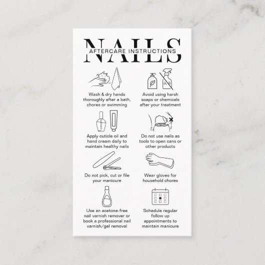 Minimalistische manicure nagels nazorg instructies visitekaartje (Voorkant)