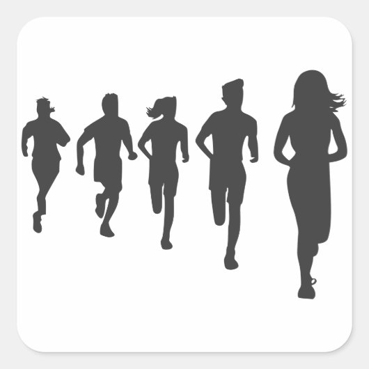 Minimalistische Marathon Runner Silhouetten Vierkante Sticker (Voorkant)