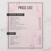 Minimalistische Marble Pink Beauty prijslijst (Voorkant)