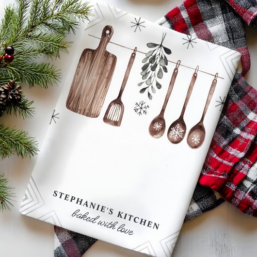 Minimalistische maretak gepersonaliseerde kerst theedoek