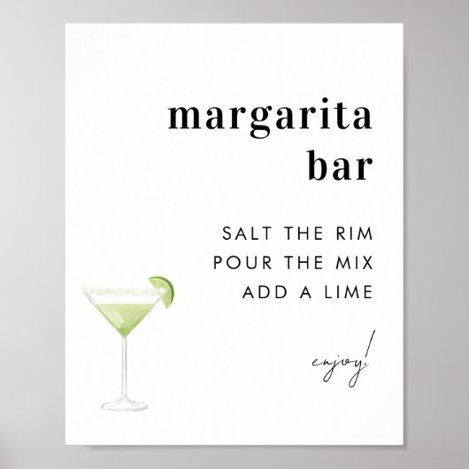Minimalistische Margarita Bar Cocktail Trouwbord Poster (Voorkant)