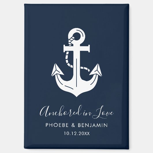 Minimalistische marine aangepaste naam & datum ank magneet (Voorkant)