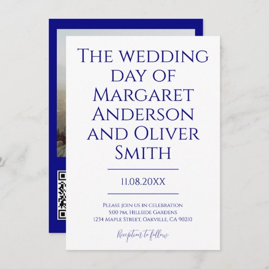 Minimalistische Marine Blauw Alles in Een QR Code Kaart (Voorkant / Achterkant)