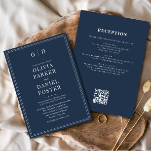 Minimalistische Marine Blauw Alles in Een QR Code  Kaart