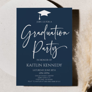 Minimalistische Marine Blauw Elegant Graduation Pa Kaart