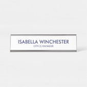 Minimalistische marine blauw en wit naam titel ele bureau naambordje (Voorkant)