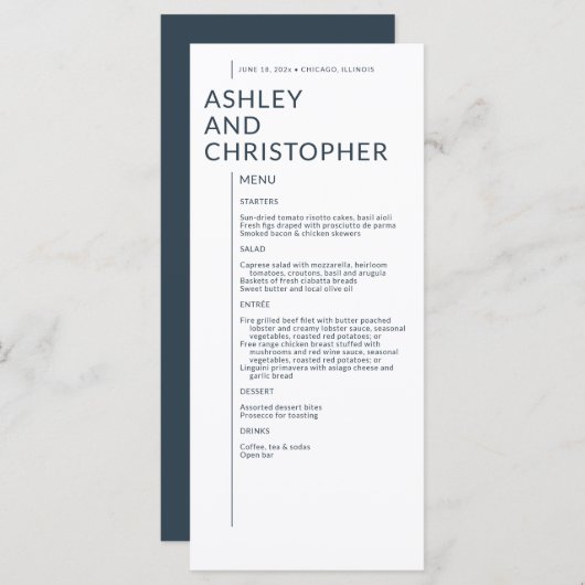 Minimalistische marine blauw geïsoleerde namen bru menu (Voorkant / Achterkant)