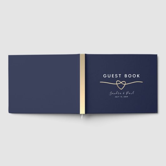 Minimalistische Marine Blauw Goud bruiloft Gastenboek (Volledig)