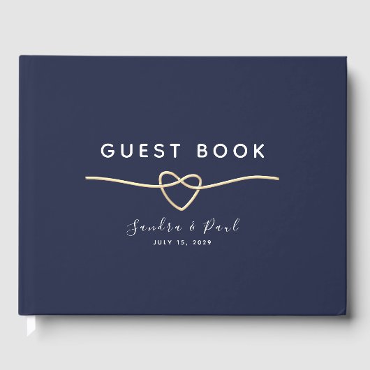 Minimalistische Marine Blauw Goud bruiloft Gastenboek (Voorkant)