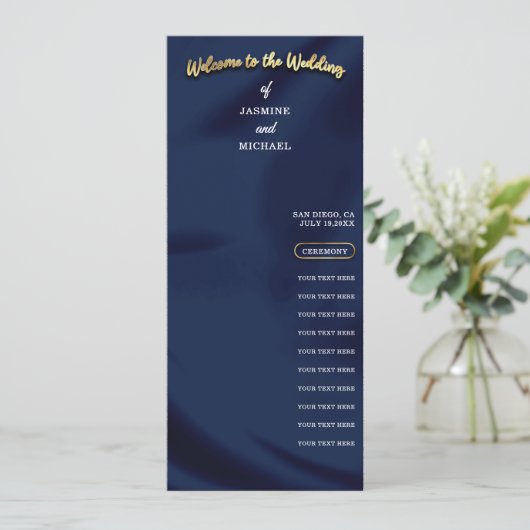 Minimalistische Marine Blauw Goud Classic Wedding  (Staand voorkant)