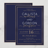 Minimalistische Marine Blauw Goud Dubbele Grens Hu Kaart (Voorkant / Achterkant)