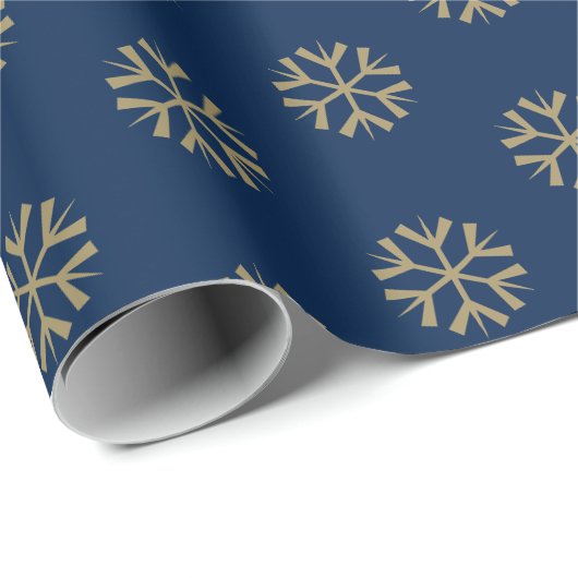 Minimalistische marine blauw goud sneeuwvlokken Ke Cadeaupapier (Rol Hoek)