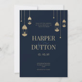 Minimalistische marine blauw gouden lantaarn licht kaart (Voorkant)