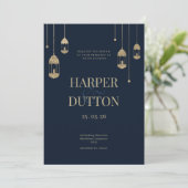 Minimalistische marine blauw gouden lantaarn licht kaart (Staand voorkant)