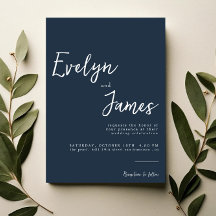 Minimalistische marine blauw moderne unieke bruilo