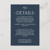 Minimalistische marine blauw monogram chique bruil informatiekaartje (Voorkant)