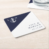 Minimalistische Marine Blauw Nautisch Monogram Huw Kartonnen Onderzetters (Schuin)