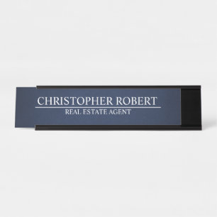Minimalistische marine blauw onroerend goed bureau naambordje