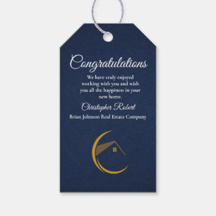 Minimalistische marine blauw onroerend goed cadeaulabel