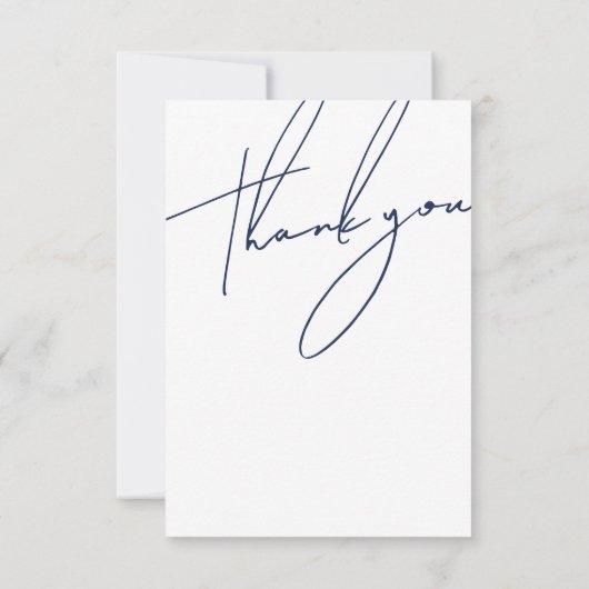Minimalistische marine blauw script typografie bru bedankkaart (Achterkant)