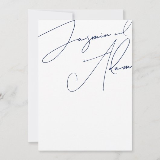 Minimalistische marine blauw script typografie bru kaart (Achterkant)