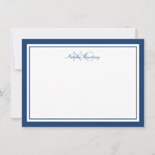 Minimalistische Marine Blauw Twee Grens Monogram 4 Notitiekaartje