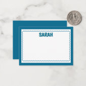 Minimalistische Marine Blauw Twee Grens Monogram,  Notitiekaartje (Voorkant / Achterkant in situ)