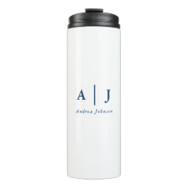 Minimalistische Marine Blauw Twee Monogram Naam Thermosbeker