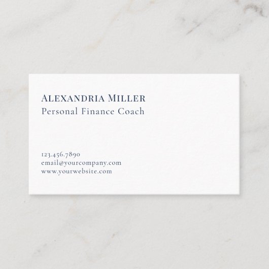 Minimalistische Marine Blauw Wit Custom Logo Visitekaartje (Voorkant)