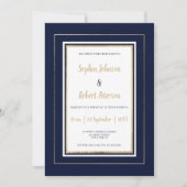 Minimalistische marine blauw wit goud elegante bru kaart (Voorkant)