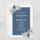 Minimalistische Marine Blauwe Bloemen Huwelijksuit Kaart (Voorkant)