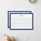 Minimalistische Marine Blauwe Grens Monogram Gereg Notitiekaartje (Voorkant / Achterkant in situ)