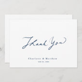 Minimalistische marine blauwe kalligrafie bruiloft bedankkaart (Voorkant / Achterkant)